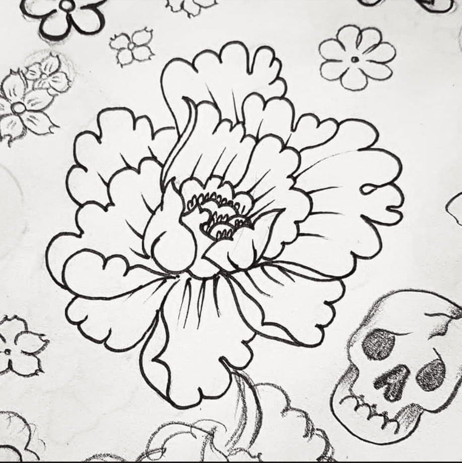 Flower and skull tattoo design
